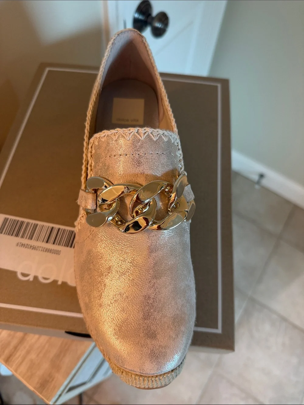 Dolce Vita Tan Espadrille Slip-On with Gold Chain